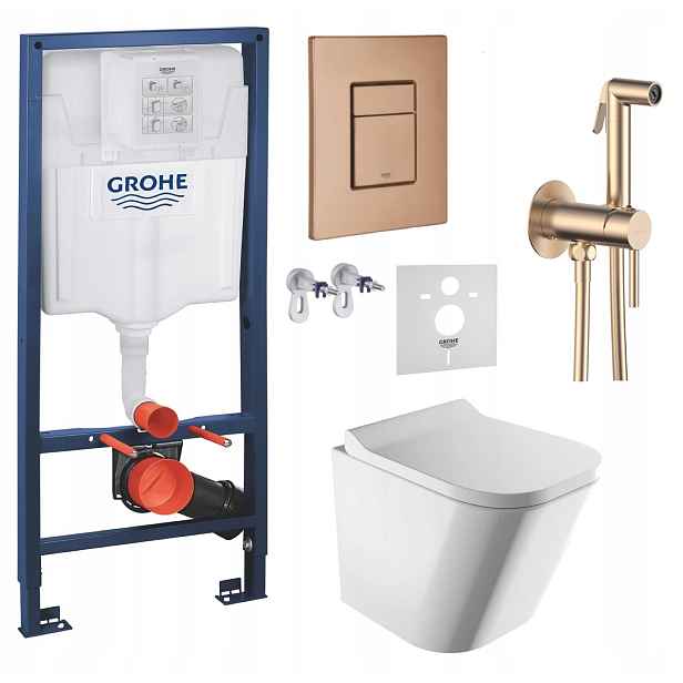 Podomítkový Wc set Grohe s mísou Fontana a tlačítkem měď baterie měď