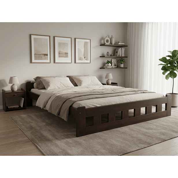 Postel Naomi zvýšená 140 x 200 cm, ořech Rošt: S laťkovým roštem, Matrace: Matrace Deluxe 10 cm
