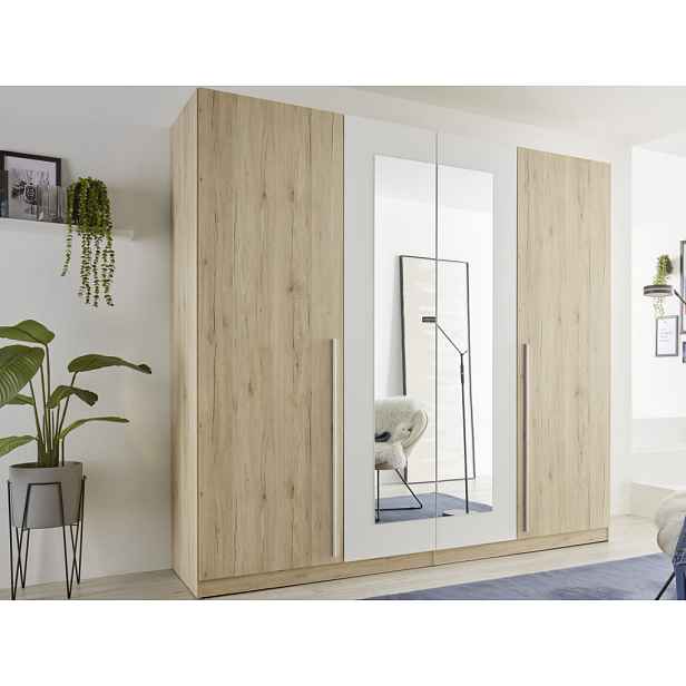 Šatní skříň se zrcadlem Cano, 228 cm, dub san remo/bílá
