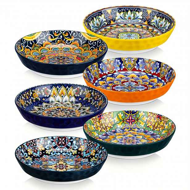 TEMU Sada 6 ks porcelánových misek na těstoviny v boho stylu, 950 ml, velké salátové mísy na servírování polévek