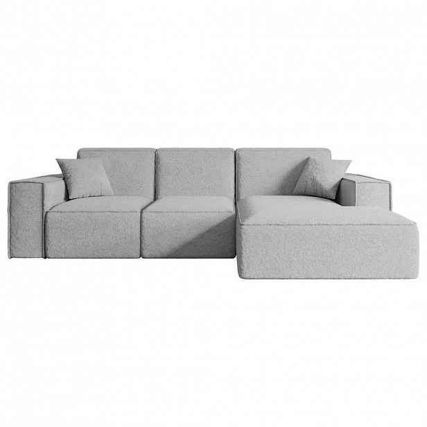 ALTDECOR ROHOVÁ SEDACÍ SOUPRAVA s otomanem vpravo SERRA-L – 266 x 169 x 80 cm světle šedá buklé