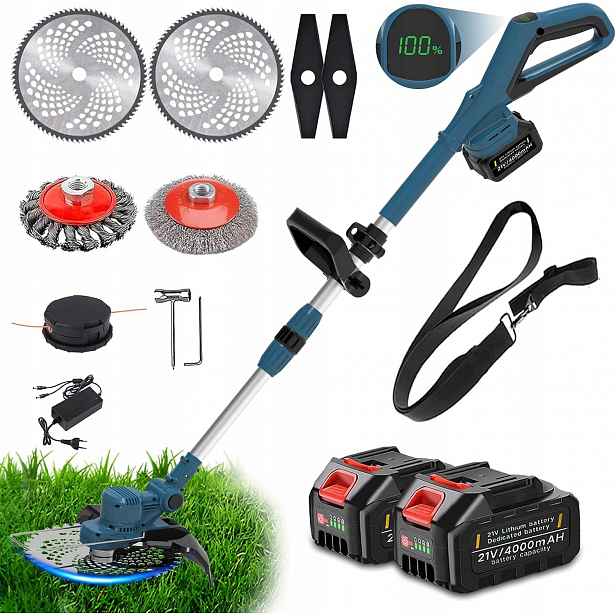 Bezkartáčový vyžínač na trávy se dvěma akumulátory o výkonu 750 W