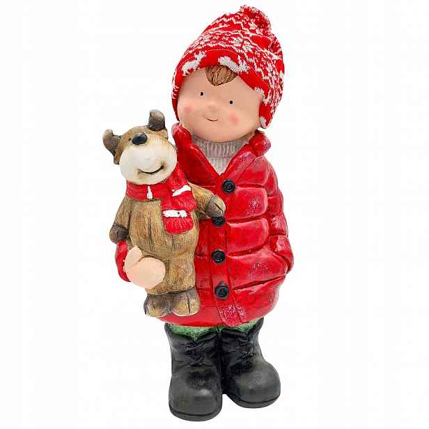 Keramická Figurka Dítě S Reniferem Velká Vánoční Dekorace 45 cm