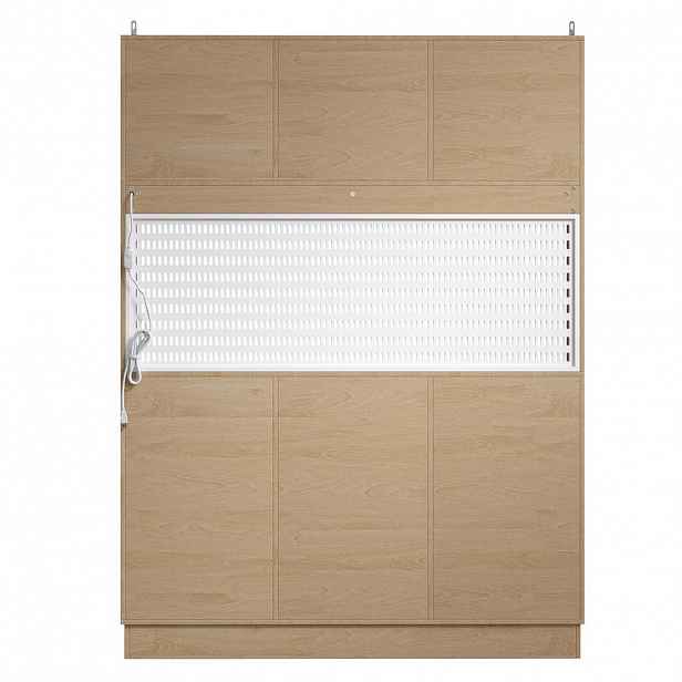 Redom KUCHYŇSKÁ vysoká skříň 140/40/185,7 cm s LED osvětlením, stojanem na sklenice a nastavitelnými policemi, Bílá