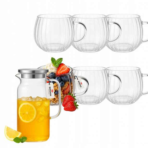 Sada Bergman – džbán o objemu 1250 ml a 6 sklenic o objemu 350 ml s žebrovaným tvarem