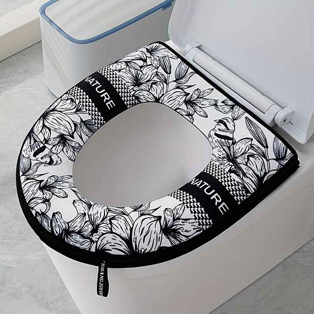 TEMU 1ks Zesílená Toaletní Sedátka se Zipem - Kreslený Design, Měkké Polyesterové Teplé Podložky pro Pohodlnou Koupelnovou Experienci – Ideální Dárek