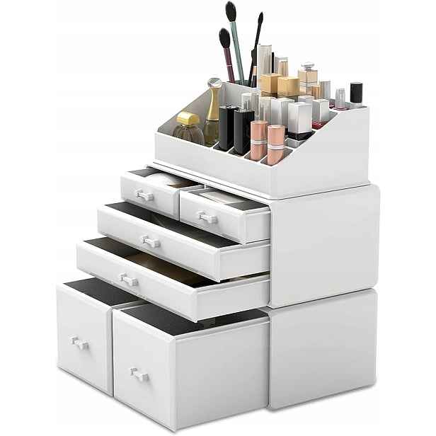 Organizér Na Kosmetiku Na Makeup s zásuvkami Na Šperky, bílá Krabička