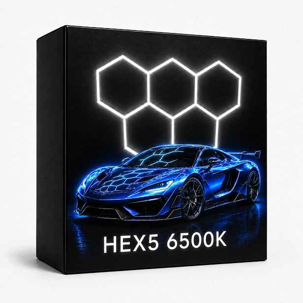 Černé Led lampy Hexagon 5 168W garáž detailing studio 229x158 cm silné