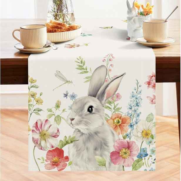 Lněný velikonoční běhoun FLORABBIT 33x180 cm