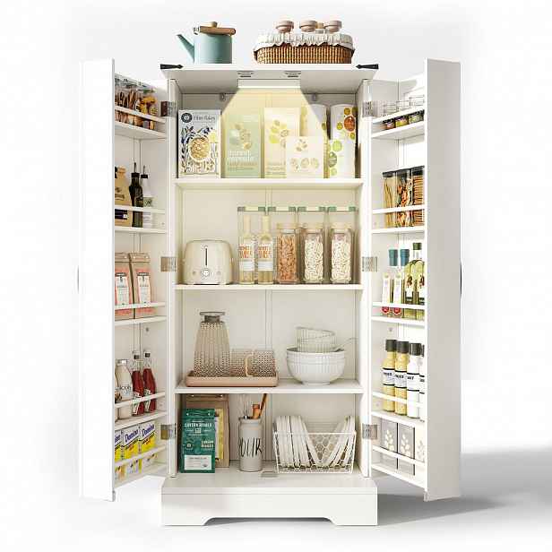 OKWISH KUCHYŇSKÝ buffet 60/35/128,5 cm bílý z MDF s LED osvětlením a nastavitelnými policemi