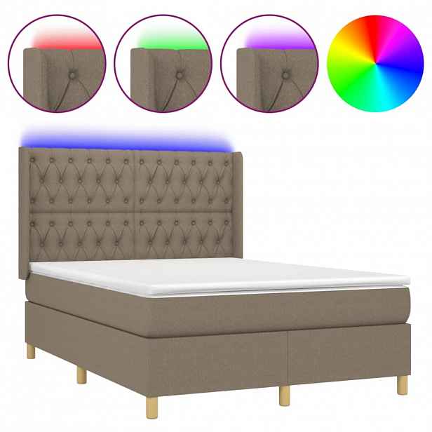 vidaXL Box spring postel s matrací a LED taupe 140x200 cm textil