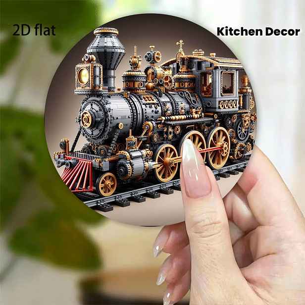TEMU Magnet na lednici s starožitné parní lokomotivy 3,15in x 3,15in, akrylový materiál, 3D ozubené kolo, dekorace do domácnosti a kuchyně,