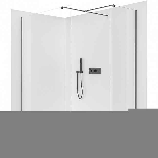 Sprchová zástěna Walk-in Onyx T L/P - 8 mm - hranatá vzpěra - černá matná, transparentní sklo - 160x150x200 cm