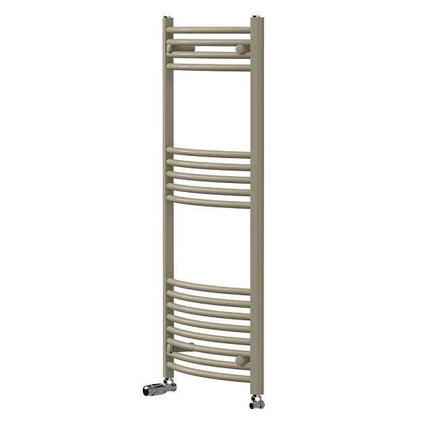 LuxeBath UTERÁKOVÝ radiátor 500 x 1200 mm, béžový, s termostatickým ventilem, koupelnový radiátor zakřivený s bočním připojením