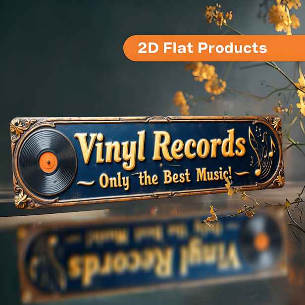 TEMU 2D plochá dekorace - 2D , retro vinylová deska, hudební nástěnná dekorace - velká retro kovová plaketa "Vinylová deska, pouze nejlepší ",