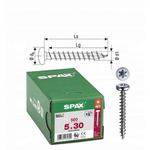 Univerzální vrut do dřeva spax 5 x 30 Wirox Hb Tx 500 ks