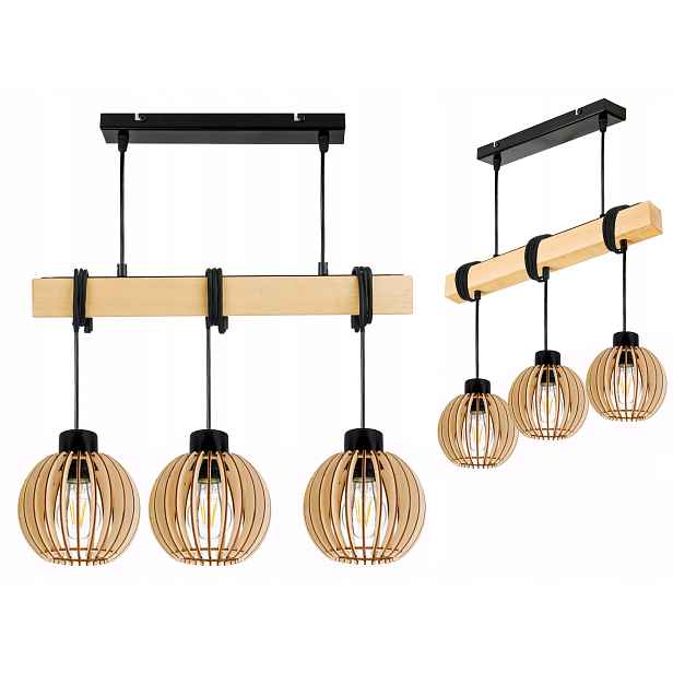 Dřevěná závěsná stropní lampa Lustr Zwis Loft Kula Dřevo E27