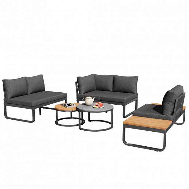 OKWISH ZAHRADNÍ sedací souprava 123,5/65,5/66 cm šedá z pozinkovaného železa se stohovatelnými stolky