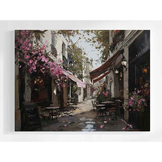Plakát Město Ulička Kavárny Hospody Květiny Růže 100x75
