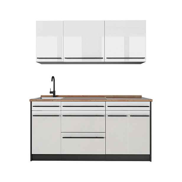 Vicco JEDNOTKOVÁ KUCHYNĚ R-Line, Bílá vysoký lesk/Antracit, 160 cm pracovná doska Dub Goldkraft