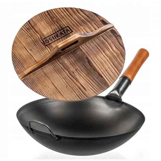 Yosukata Wok Kulaté dno 36 cm Sada Dřevěné víko Plyn Bbq