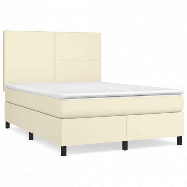 vidaXL Box spring postel s matrací krémová 140x190 cm umělá kůže