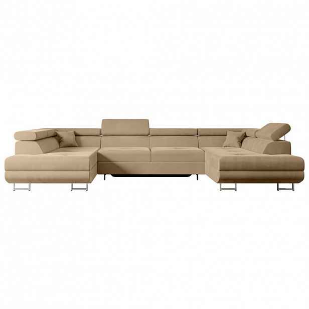 ALTDECOR SEDACÍ SOUPRAVA s funkcí lůžka a úložným prostorem pod postelí GUSA-U 342x202x107 cm, béžový velur