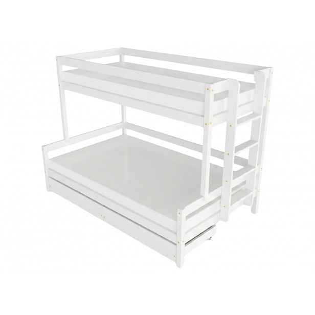 Benlemi Patrová postel LUCKY s bočním žebříkem 90x200, 120x200 cm Zvolte barvu: Bílá, Zvolte šuplík: Dvojitý úložný šuplík, Zvolte stranu: Vpravo