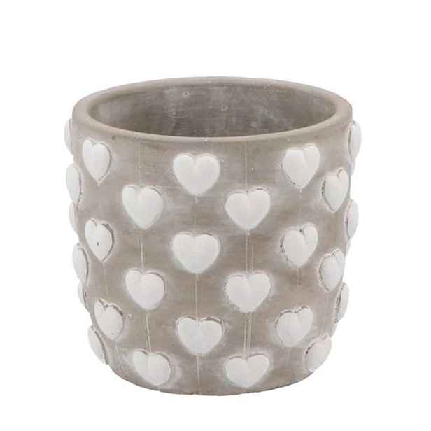 Šedý antik cementový obal na květináč se srdíčky Love Amore - Ø 12*11 cm daan kromhout