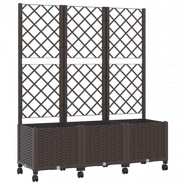 vidaXL Zahradní truhlík s treláží a koly Hnědá 120 x 40 x 146 cm PP