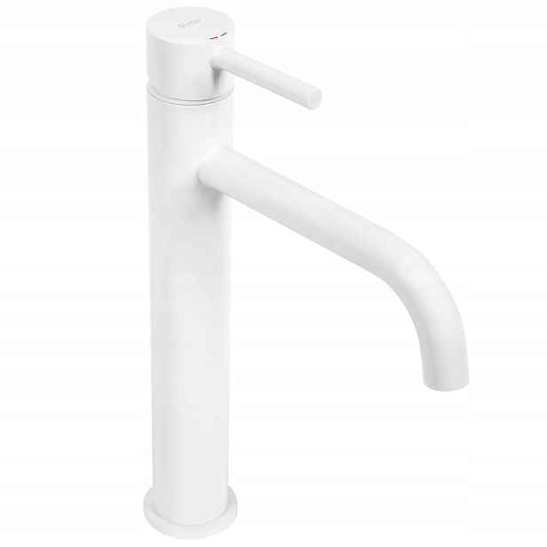 Umyvadlová Baterie Bílá Vysoká Stojící Na Desku Rea Lungo White Mat 28 cm