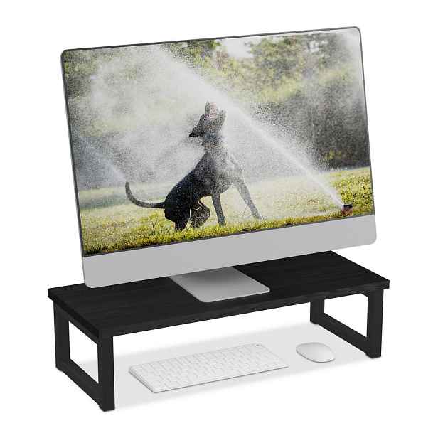 Relaxdays STOJAN NA MONITOR Černý MDF Železo 15x55x23 cm