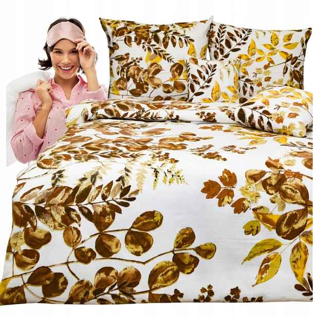 Sada Povlečení Flanelové 220x200 2x70x80 Hnědé popínavé rostliny Elegantní