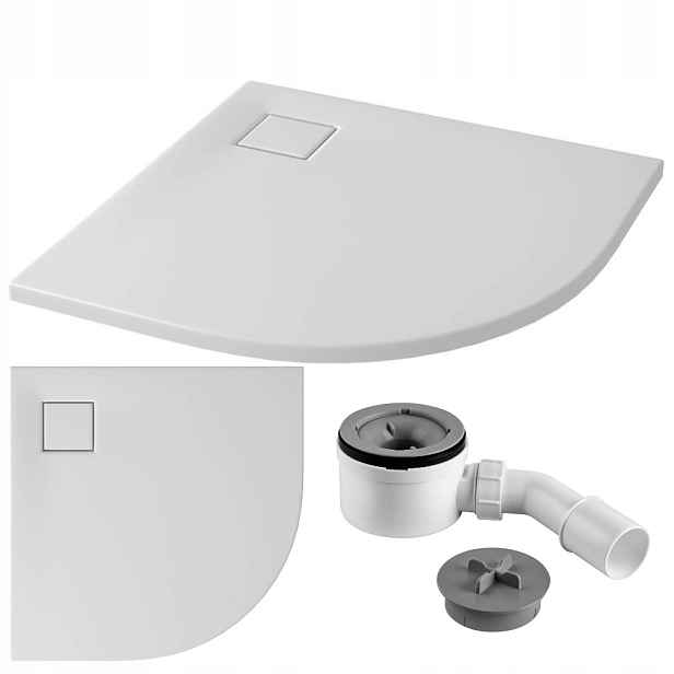 Sprchová vanička půlkruhová podlahová bílá mat Tako Slim 90x90x4 Cersanit sifon
