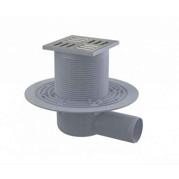 Alca - Podlahová vpust boční, 11x11 cm, průměr 5 cm, nerez/plast APV1321