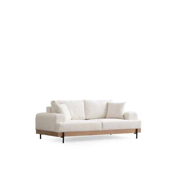 Hanah Home Třímístní pohovka Eti 220 cm bílá/dub přírodní