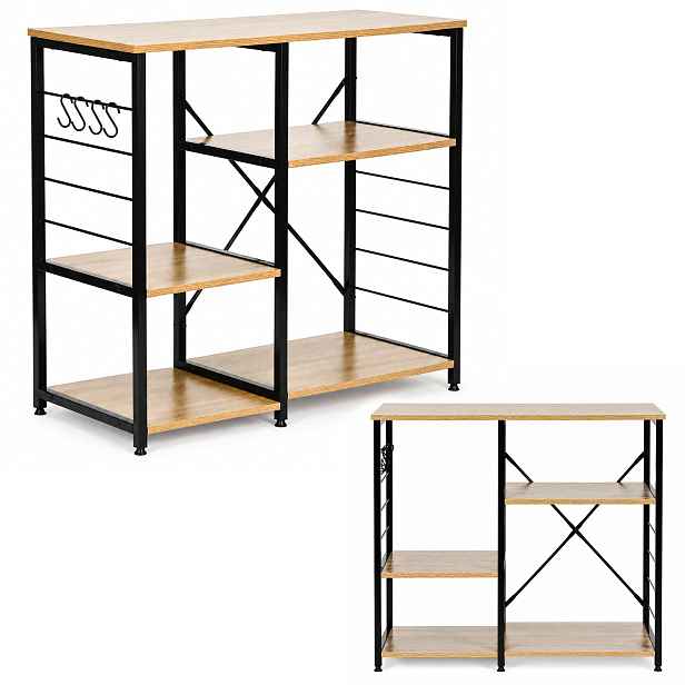 ModernHome GIC-KS082-15 Kuchyňský regál 90 cm se 4 háčky, světlý dub