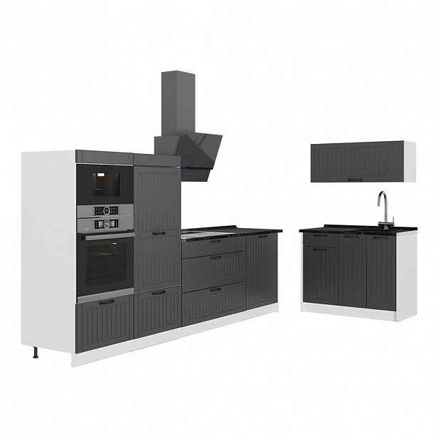 Vicco KUCHYNĚ Fame-Line, Tmavě šedá/Bílá, 380 cm, PD Antracit