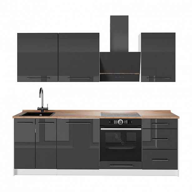 Vicco KUCHYŇSKÝ KOUT Fame-Line, Antracitový vysoký lesk/Bílá, 230 cm, PD Dub