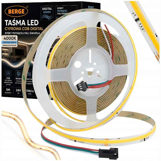Digitální Led pásek Cob 24V 5M 65W 4000K 5850lm Efekt tekoucí vody Digital