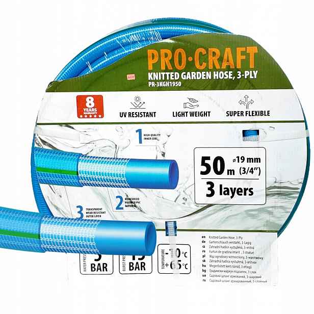 Modrá zahradní hadice Procraft PR-3KGH1950 3 vrstvy, 3/4" 50 m