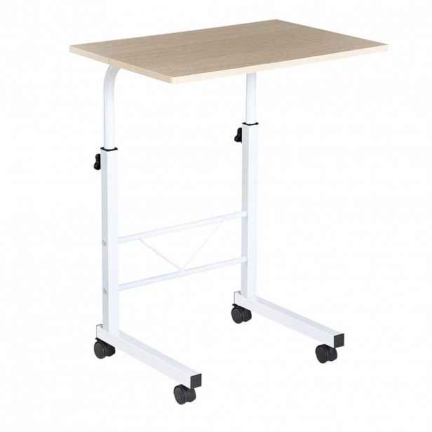 OKWISH ODKLÁDACÍ stolek 60/40/68-78 cm javorový z oceli s nastavitelnou výškou a kolečky