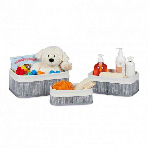 Relaxdays KOŠÍK Šedá 3dílný-Set bambus