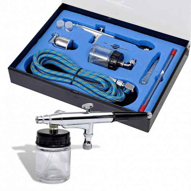 vidaXL Airbrush sada se skleněnou nádobkou a tryskami 0,2 / 0,3 / 0,5 mm