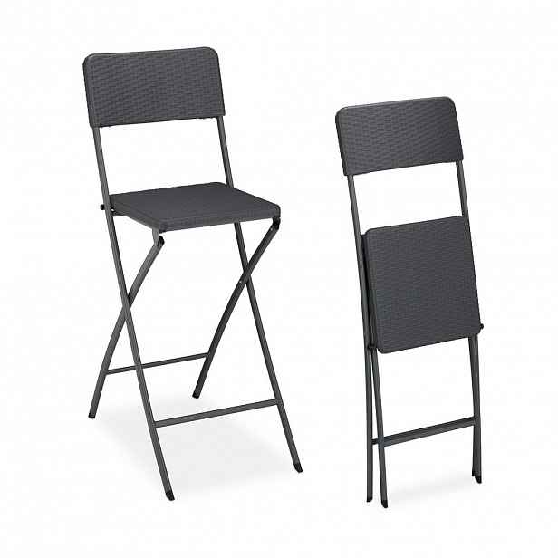 Relaxdays BAROVÁ STOLIČKA Šedá 2dílná-sada skládací výška sedu 80 cm