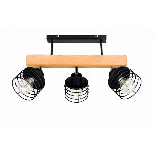 Dřevěná stropní lampa Lustr Stropní Svítidlo Loft Černá na 3x Klosz E27