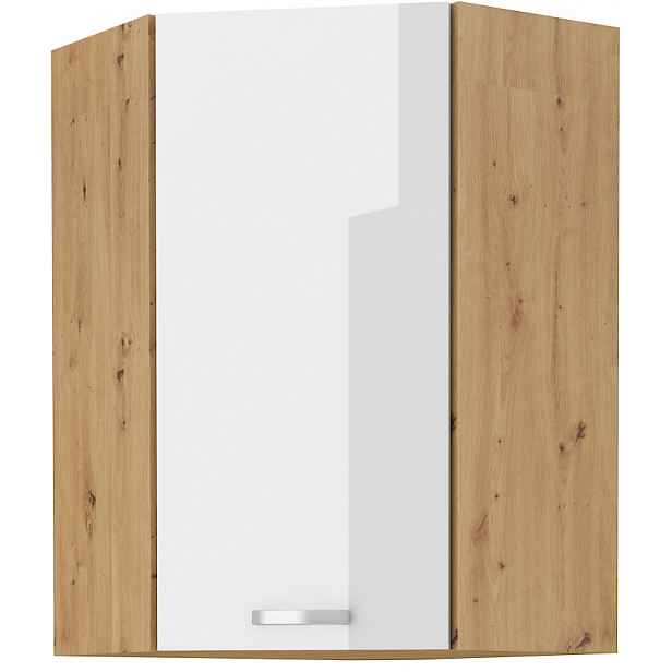 Horní rohová skříňka Artisan 60x60 GN-90 1F (45°) Barva korpusu: Dub artisan, Barva dvířek: Bílý lesk