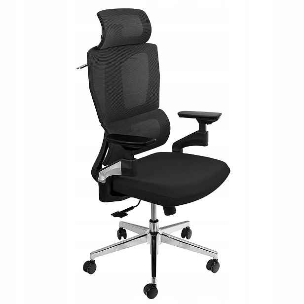 Kancelářská ergonomická otočná židle s loketní opěrkou 110 kg, síťovaná, černá
