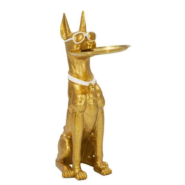 Mauro Ferretti Dekorativní socha Dog Pit s podnosem 74 cm zlatá