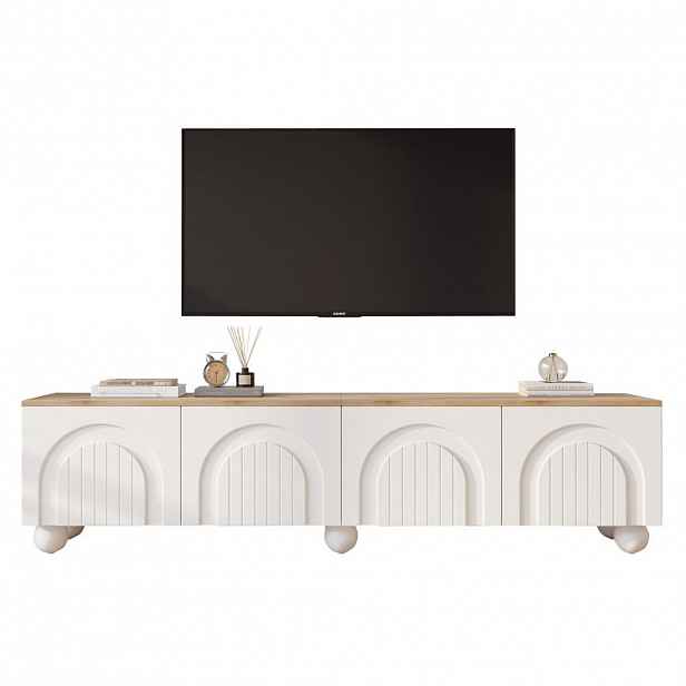 OKWISH TELEVIZNÍ stolek 180/40/45 cm bílá a dekor dřeva z MDF s úložným prostorem pro TV do 80 palců